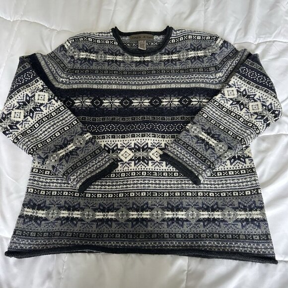 Jones Jeans Other - Vintage Jones Jeans Mens Large L Sweater 100% Wool Knit Snowflake Blue White